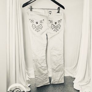 Rhinestone Jeans White Bootcut Jeans Size 7 Studded Rhinestone Pockets cowgirl